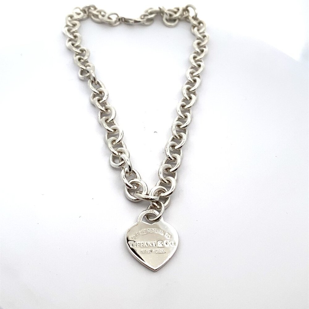 Tiffany & Co "Please Return to Tiffany" Sterling Heart Charm Necklace - 15.5"